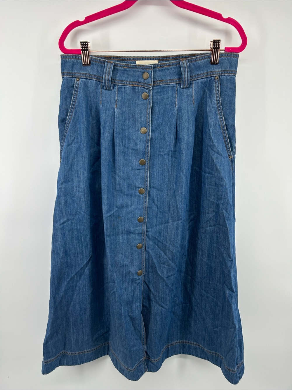Sezane Blue Button-Front Denim A-Line Skirt